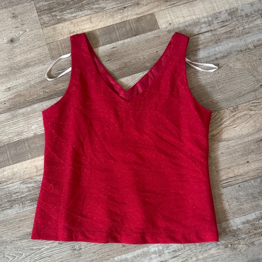 Metaphor Women's Red V-Neck Sparkle Tank Top size S